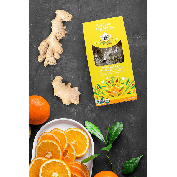 Βιολογικό - Λεμονόχορτο, Τζίντζερ & Κιτροειδή | Org. Lemongrass, Ginger and Citrus Fruits Loose Leaf |15 Pyramid Tea Bags