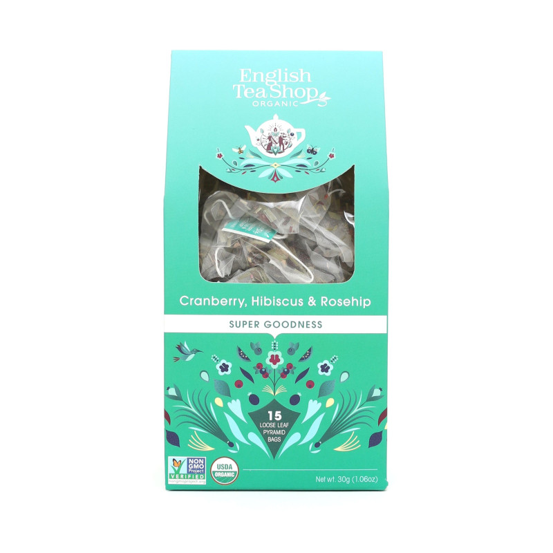 Βιολογικό - Κράνμπερι, Ιβίσκο, RoseHip | Cranberry, Hibiscus & Rosehip Loose Leaf |15 Pyramid Tea Bags