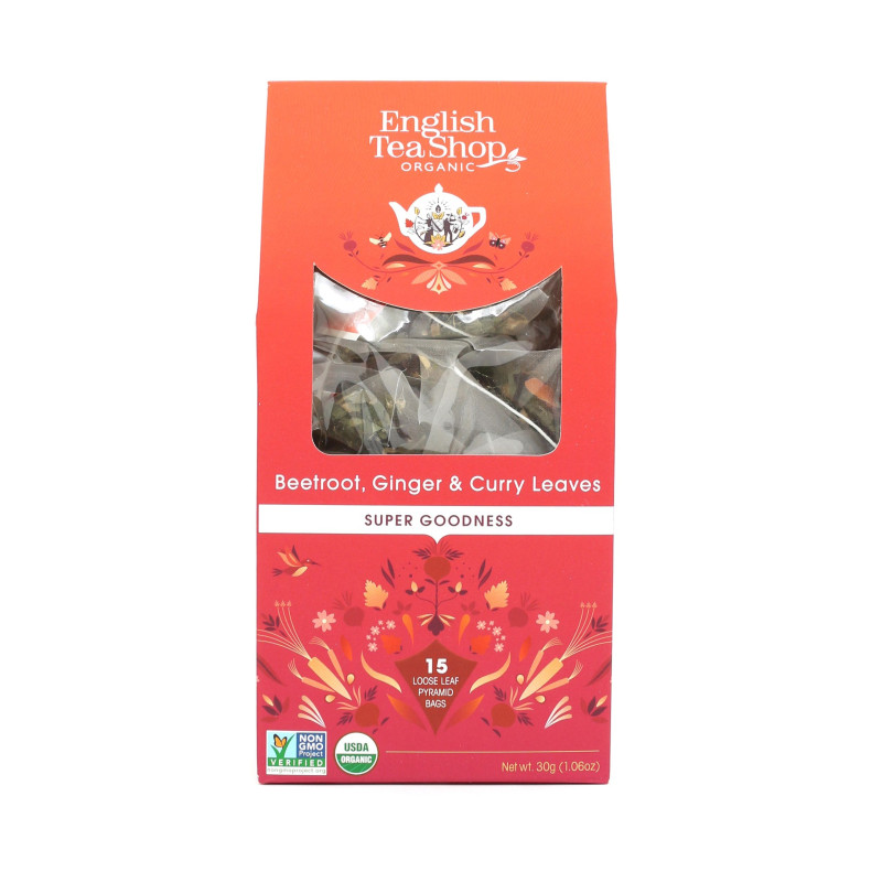 Βιολογικό - Παντζάρι, Τζίντζερ & Φύλλα Κάρυ  | Org. Beetroot, Ginger & Curry Leaves Loose Leaf |15 Pyramid Tea Bags