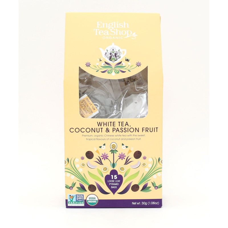 Βιολογικο - Λευκό Τσάι, Καρύδα και Φρούτα του Πάθους | White Tea, Coconut & Passion Fruit Loose Leaf |15 Pyramid Tea Bags